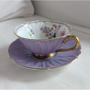 Vintage Shelley Bone China Wildflower Lilac Oleander Shape Tea cup & Saucer